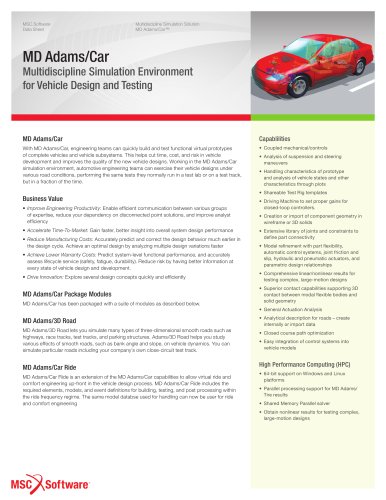 MD Adams/Car : Multidiscipline simulation environment vor vehicle design and testing