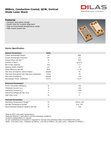 808nm, Conduction-Cooled, QCW, Vertical Diode Laser Stack