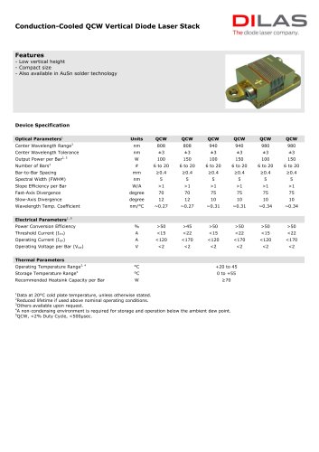 NN Conduction-Cooled QCW, Uncollimated 100-150W per bar, 6-20 bars 