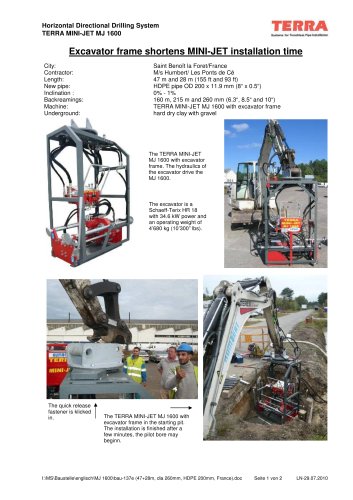 Excavator frame shortens MINI-JET installation time