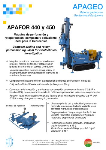 APAFOR 440 y 450 - Máquina de perforación y rotopercusión, compacta y polivalente, ideal para la Geotécnica