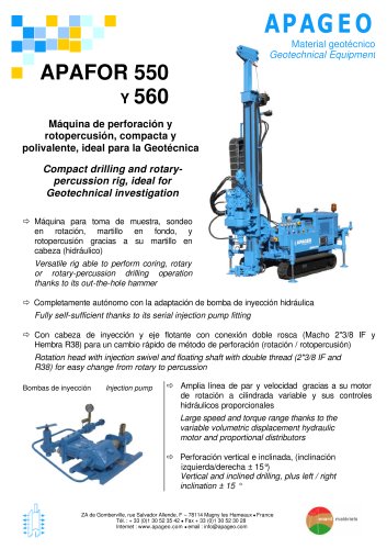 APAFOR 550 y 560 - Máquina de perforación y rotopercusión, compacta y polivalente, ideal para la Geotécnica