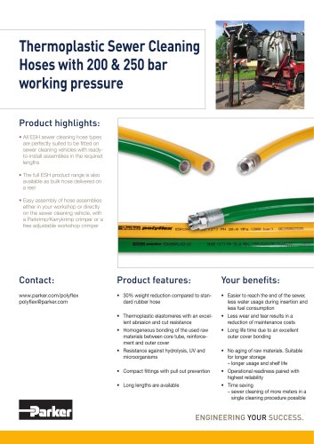 Thermoplastic Sewer Cleaning Hoses with 200 & 250 bar working pressure 