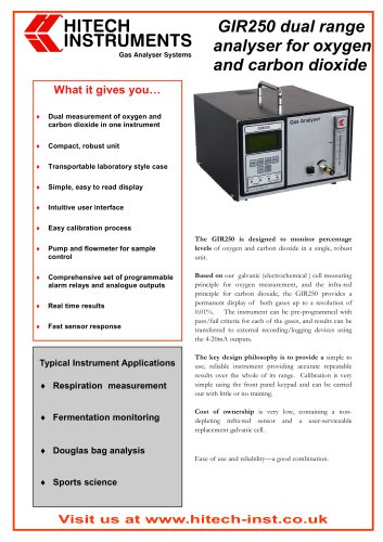 Oxygen and carbon dioxide analyser (Bench Top) - GIR250