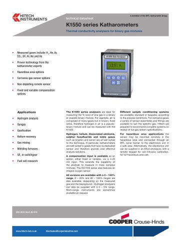 Thermal Conductivity Gas Analyser. An In-situ Meter, Panel Mounted for Measuring Hydrogen, Carbon Dioxide CO2 and Argon - K1550