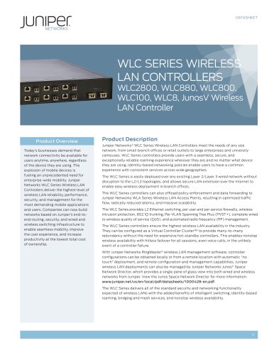 WLC Series Wireless LAN Controllers WLC2800, WLC880, WLC800, WLC100, WLC8, JunosV Wireless LAN Controller