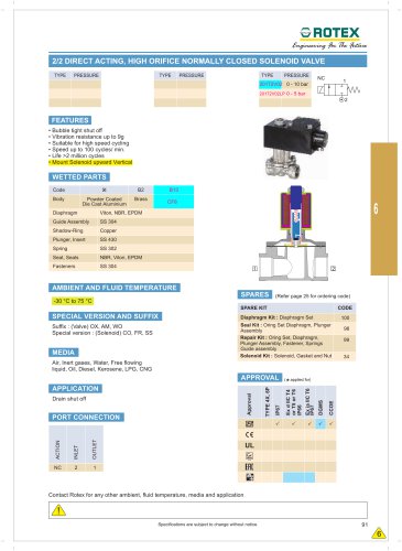 2 Port Direct Acting, High Orifice Normally Closed Solenoid Valve