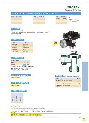 25 NB Remote Pilot Dressure Nut Pulse Jet Valve