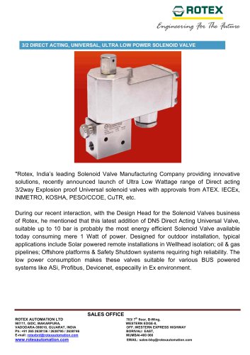 3 Port Direct Acting, Universal, Ultra Solenoid Valve