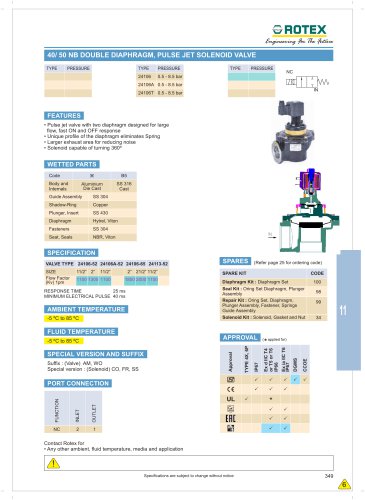 40 NB / 50 NB Double Diaphragm Pulse Jet Solenoid Valve