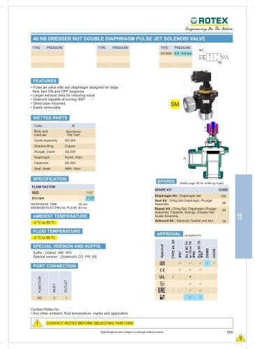 40 NB Dresser Nut Double Diaphragm Pulse Jet Solenoid Valve