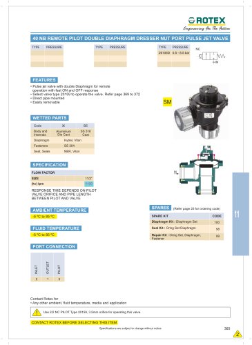 40 NB Remote Pilot Double Diaphragm Dressure Nut Port Pulse Jet Valve