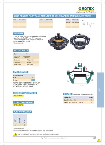 80 NB REMOTE PILOT TANK MOUNTED DOUBLE DIAPHRAGM PULSE JET VALVE