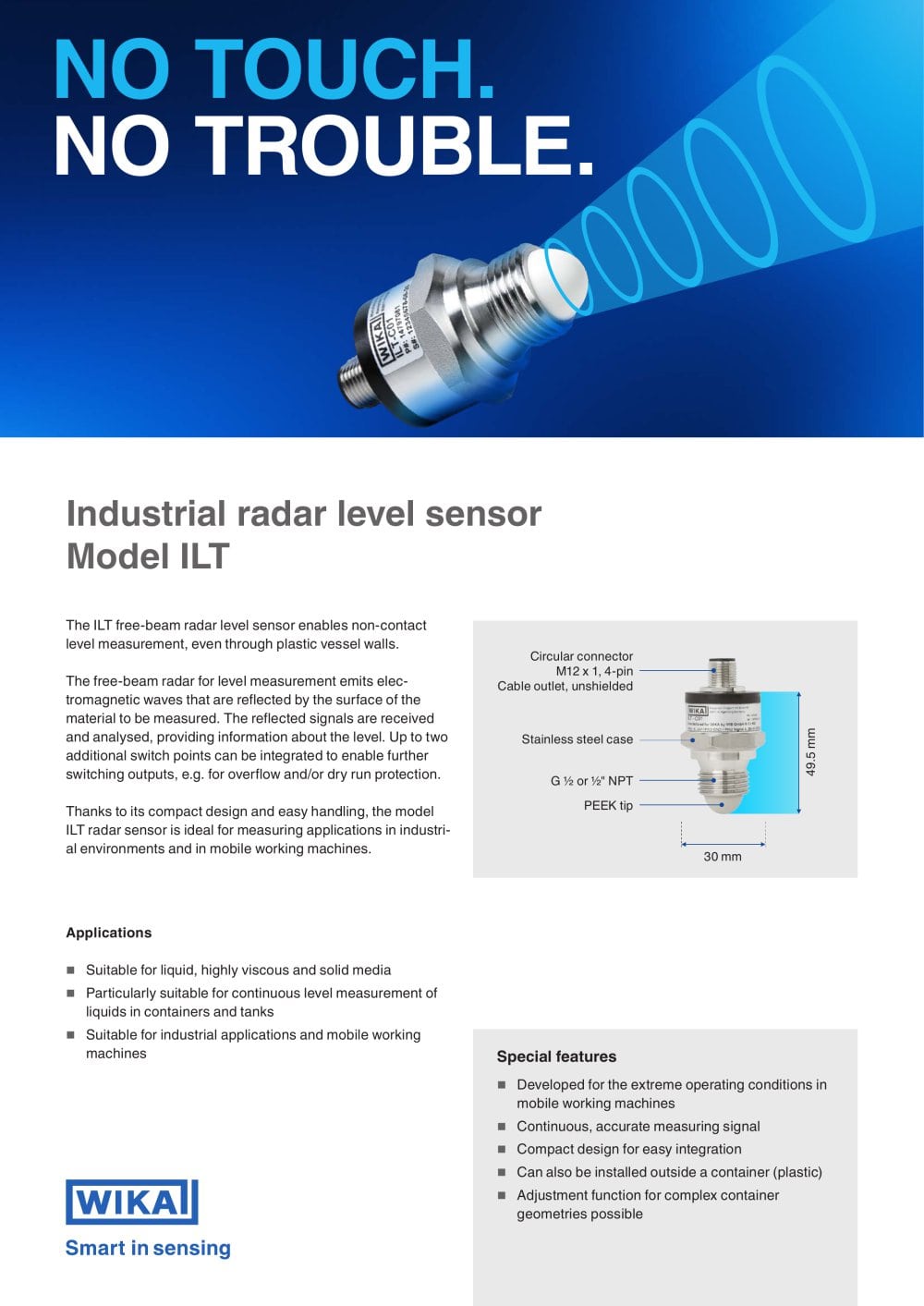 Industrial radar level sensor Model ILT - WIKA Alexander Wiegand SE & Co. KG