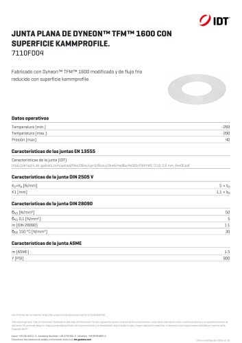 JUNTA PLANA DE DYNEON™ TFM™ 1600 CON SUPERFICIE KAMMPROFILE.