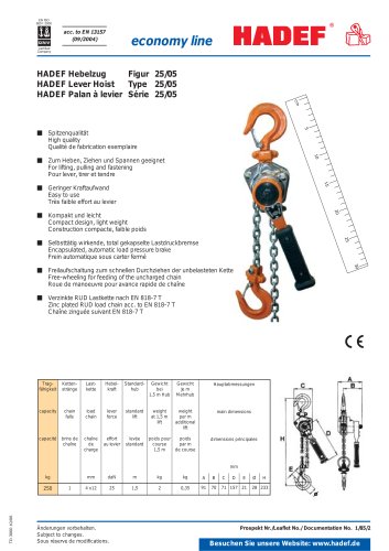 25/05 - professional line  Ratchet Lever Hoist