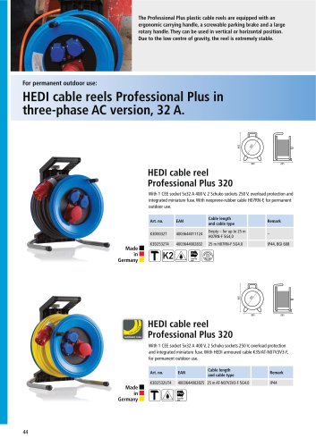 HEDI cable reels Professional Plus in three-phase AC version, 32 A