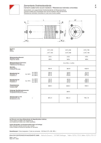 Cement-coated wire wound resistors Z-U