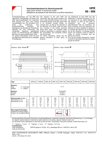 Encapsulated high power resitors HPR 60 - 500