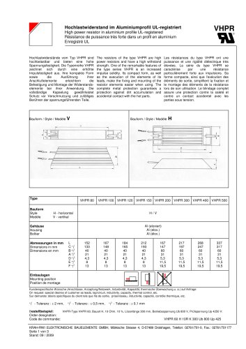 High power resistor in aluminium profile UL-registered