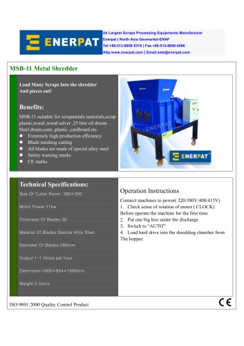 MSB-11 Two Shafts Shredders 