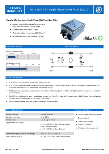 EMI / EMC / RFI Single Phase Power Filter BL2010