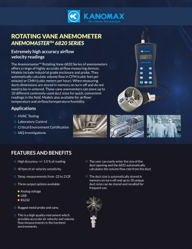 ROTATING VANE ANEMOMETER ANEMOMASTERTM 6820 SERIES