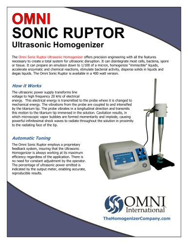 Omni Sonic Ruptor Ultrasonic Homogenizer