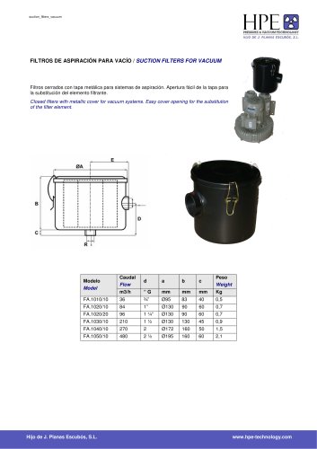 SUCTION FILTERS FOR VACUUM