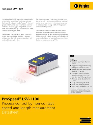 Datasheet ProSpeed LSV-1100 | Length and speed sensors for production process control