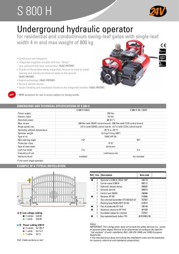 Automated systems for gates and barriers  S800 H - 24 V