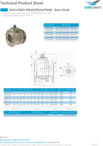 BV4-4766T-PN10/PN16/PN40 - Bare Shaft