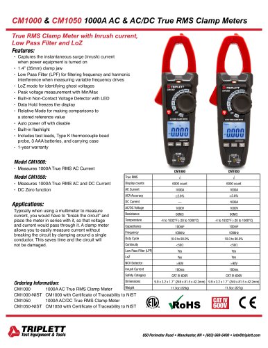 CM1000 & CM1050 1000A AC & AC/DC True RMS Clamp Meters