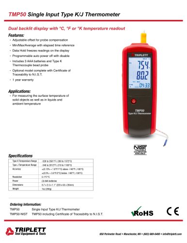 TMP50 Single Input Type K/J Thermometer