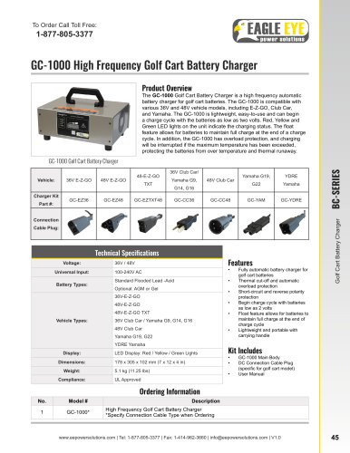 GC-1000 High Frequency Golf Cart Battery Charger