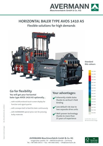 Horizontal baler type AVOS 1410 A5