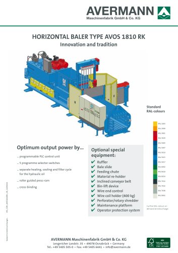Horizontal baler type AVOS 1810 RK