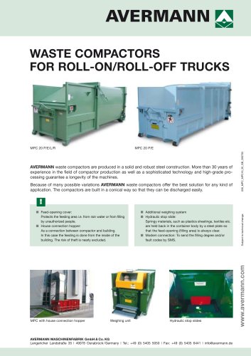 Waste compactors for roll-on and roll-off trucks