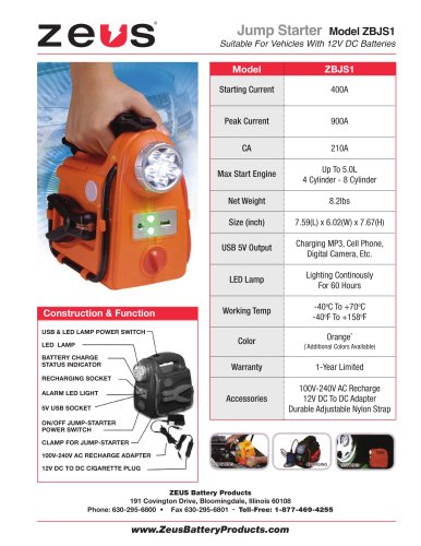 ZEUS Jump Starter, Portable Automotive Jump Starter