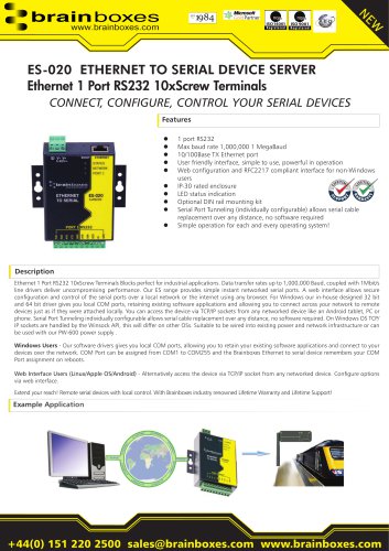 ES-020 Ethernet 1 Port RS232 10xScrew Terminals