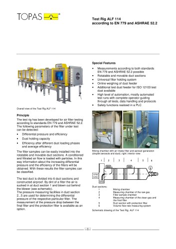 Test Rig ALF 114 according to EN 779 and ASHRAE 52.2