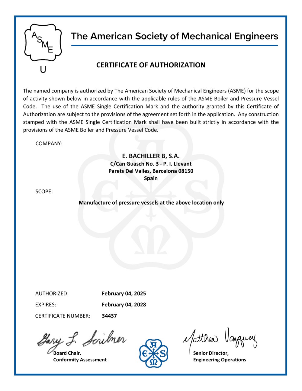 ASME VIII, Div. 1 - STAMP U - BACHILLER Mixing & Drying Technology