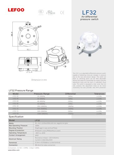 LEFOO differential/for pallet stove/pressure switch/visible calibrate pressure switch/filter switch/fan switch/filter control/Relative pressure switch/adjustable pressure switch/LF32