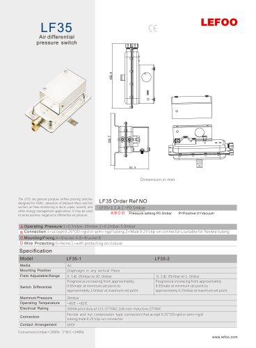 LEFOO pressure switch/differential pressure switch/metal pressure switch/Relative pressure switch/LF35/Air Differential Pressure Switch/