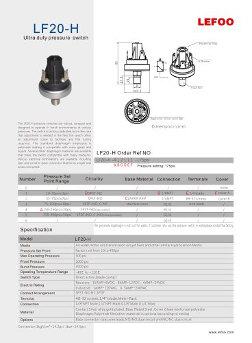 LEFOO PRESSURE SWITCH/ FOR STEAM/ air/ water/ oil/ HIGH PRESSURE SWITCH/LF20-H