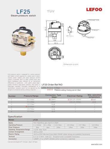 LEFOO  PRESSURE SWITCH/LF25/for boiler/steam cleaner/ steam iron