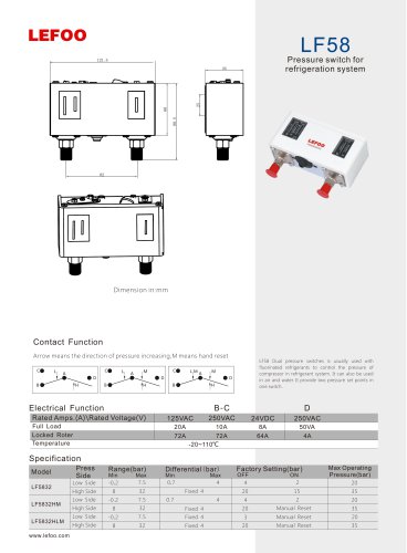 LEFOO pressure switch/ LF58 /for HAVC/for refrigeration/Dual pressure switch