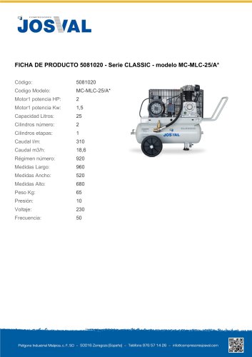 FICHA DE PRODUCTO 5081020 - Serie CLASSIC - modelo MC-MLC-25/A*