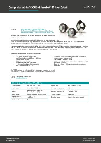 Configuration help for SENSORswitch series CHT1 (Relay Output)