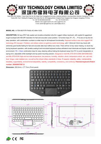 rugged keyboard K-TEK-M275TP-FN-BL-KC-ANA-151B 